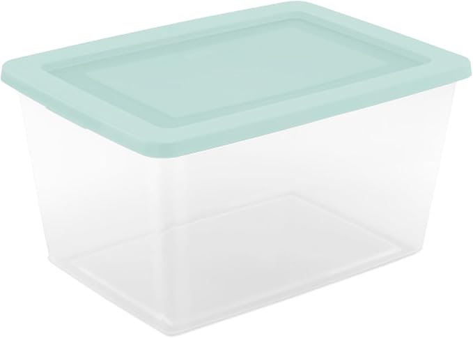 Sterilite 16 Pack Storage Boxes, Clear Plastic Stackable Containers, Lightweight Home Organizers with Snap Lids, 58 Quart, Mindful Mint