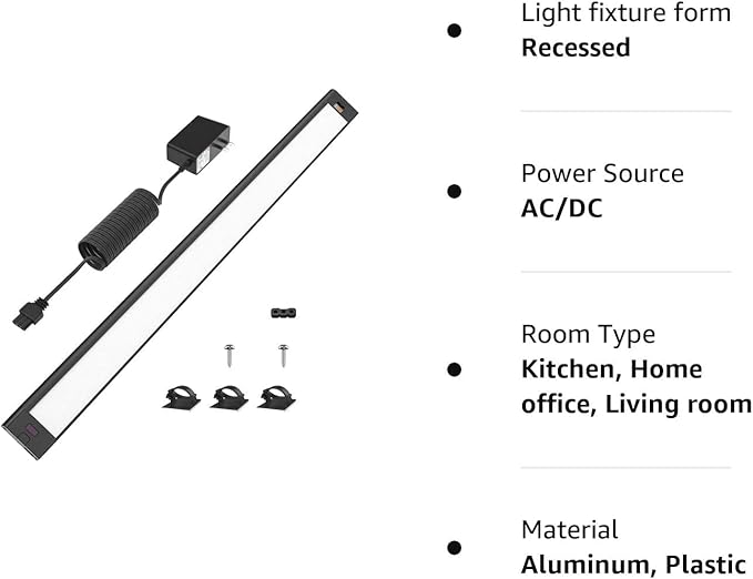 WOBANE LED Under Cabinet Lighting, 24 inch Black Cabinet Light, Hand Wave Activated, Warm White to White Color Tunable,Touchless Dimmable Panel for Kitchen,Counter,Shelf,Under Desk Lighting 1200LM