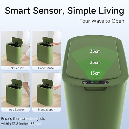 TIPGO 5 Gallon Motion Senor Bathroom Trash Can with Lid, Automatic Garbage Can Touchless, Smart Plastic Waste Basket for Narrow Spaces, Bathroom, Office, Bedroom, Living Room (Green)