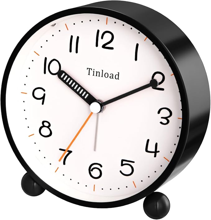 4.5" Antique Retro Analog Alarm Clock, Small Silent Battery Operated Clock with Manual Light, Snooze, Vintage Decor for Bedroom, Living Room, Office, Bedside,Desk(Black)