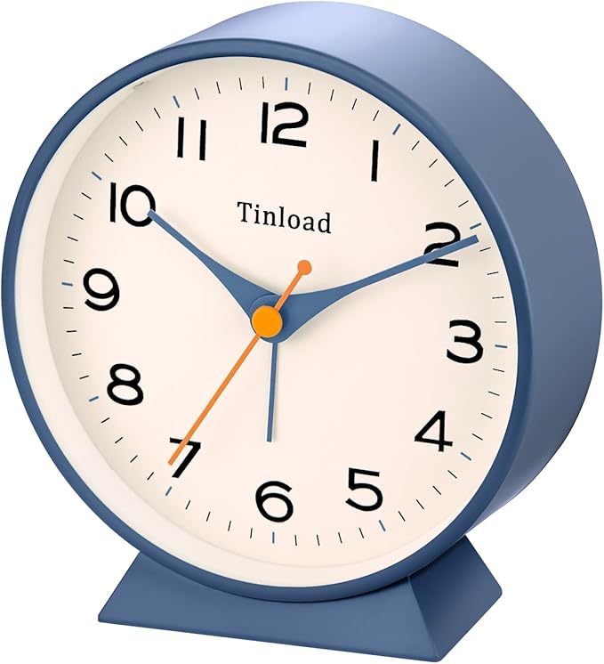 4.5" Battery Operated Retro Analog Alarm Clock, Small Silent Bedside Desk Clock,Lighted on Demand, Battery Operated, Snooze, for Living Room, Bedroom, Bedside, Desk(Blue)