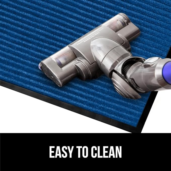 GORILLA GRIP Waterproof Traffic Guard Door Mat, Heavy Duty Entryway Mats, Strong Rubber Back Commercial Utility Rugs for Office Hallway, Garage Floor and Home, Low Profile Carpet Runner, 29x17, Blue