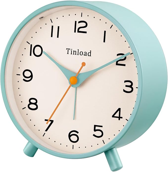 4.5" Antique Retro Analog Alarm Clock, Small Silent Bedside Desk Clock,Lighted on Demand, Battery Operated, Snooze, for Living Room, Bedroom, Bedside(Green)