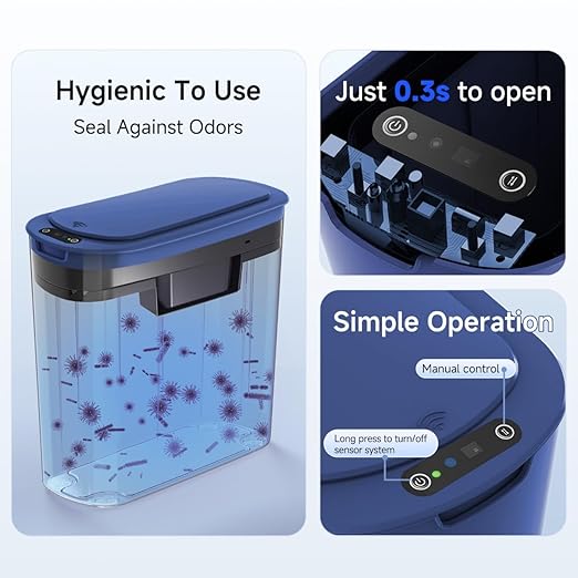 TIPGO 5 Gallon Motion Senor Bathroom Trash Can with Lid, Automatic Garbage Can Touchless, Smart Plastic Waste Basket for Narrow Spaces, Bathroom, Office, Bedroom, Living Room (Blue)