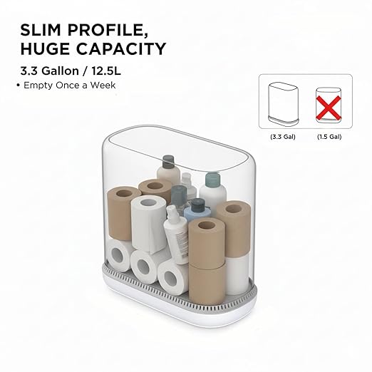 MOPALL Dog Proof Trash Can with Lid, 3.3 Gallon Slim Bathroom Garbage Bin with Inner Bucket, Fits Standard 4 Gallon Bags, Odor Sealing Diaper Pail for Nursery, Modern White Waste Basket, 6.9" Wide