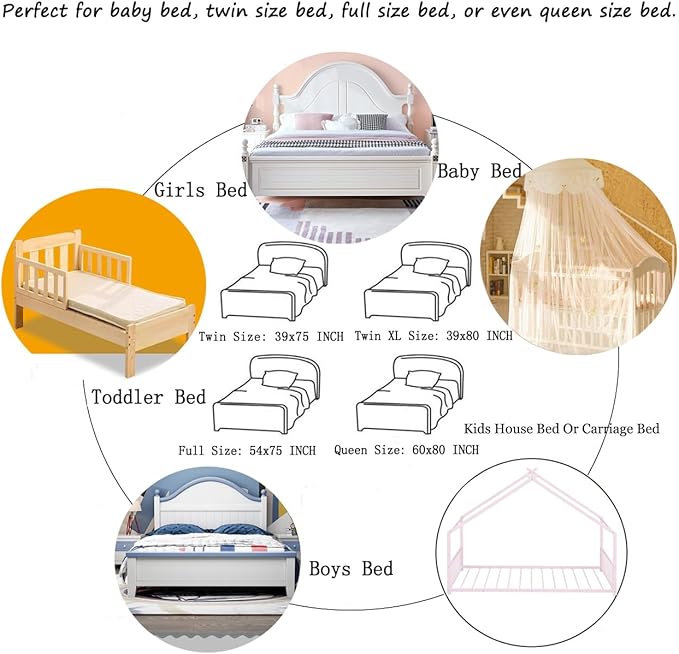 Mosquito Net Bed Canopy Netting Curtains Princess Stars Indoor Outdoor Dome Play Reading Nook Tent for Girls Boys Kids Single Twin Full Queen Size Bed, White