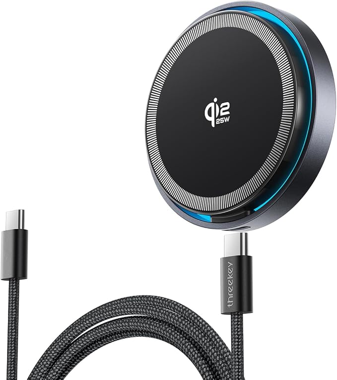 THREEKEY for MagSafe Charger, 2 Pack Qi2 25W Fast Charging Pad with Cooling Fan, Magnetic Wireless Charger with 6.6ft Cable for iPhone 17/16/15 Series