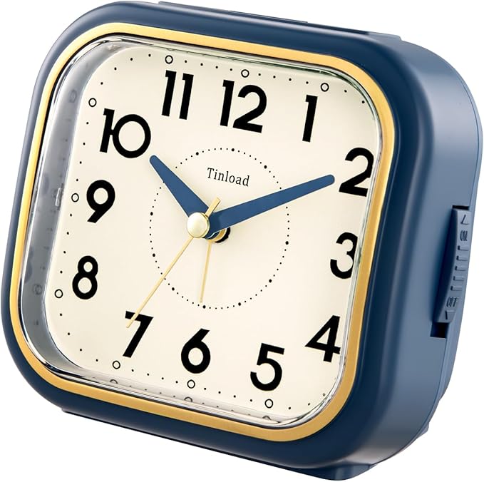 4.3" Retro Analog Alarm Clock • Silent Non Ticking • Gentle Wake • Beep Sounds • Increasing Volume • Battery Operated Snooze and Lighted on Demand • Retro Blue