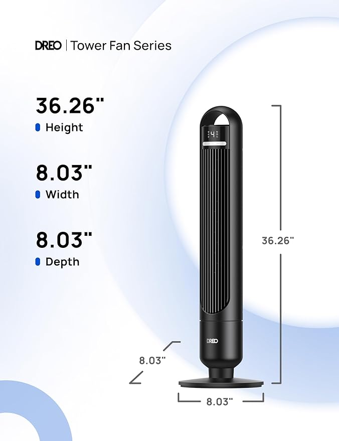Dreo Tower Fan for Bedroom, 90Β° Oscillating Standing Fans for Room with 4 Speeds, 3 Modes, 28dB Quiet for Sleep, 25ft/s Velocity, 8H Timer, Remote, Living Room, Office, Home, Black, TF117