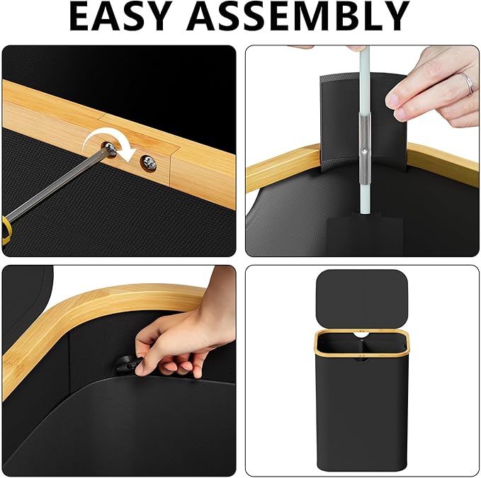 SpaceAid Double Laundry Hamper 2 Section with Lid and Removable Laundry Bags, 160L Clothes Basket with Bamboo Handles, Large Collapsible Hamper for Bedroom, Bathroom, Dorm, Laundry Room - Black