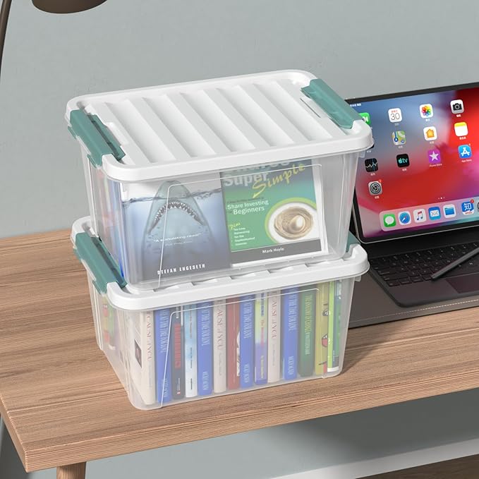 20 Quart Storage Box Bins with Lids, Clear Plastic Latch Totes for Storage, 6 Packs