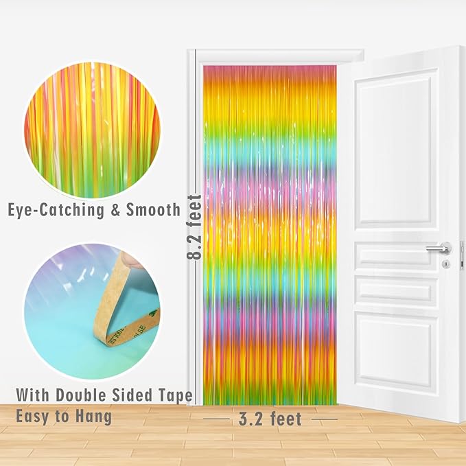 GOER 3.2 ft x 8.2 ft Metallic Tinsel Foil Fringe Curtains Party Photo Backdrop Party Streamers for Birthday,Graduation,New Year Eve Decorations Wedding Decor(1 Pack,Candy Macaroon Multicolor)