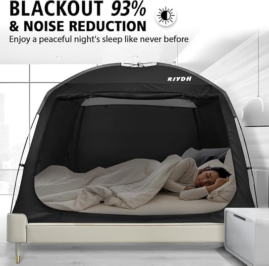 Bed Tent Bed Canopy Breathable 100% for Adult and Kids- Original Design Light Reduction 93% Sleeping Dream Tents Indoor Portable Big Space with String Light 3 Doors Twin Full Queen King Size