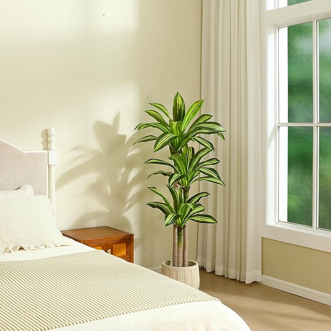 Artificial Plants, 5 Ft Dracaena Tree Faux Plants Indoor Outdoor Decor Fake Tree with Woven Seagrass Basket Plants for Home Decor Office Living Room Porch Patio Housewarming