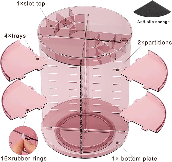 Jiavarry 360 Rotating Makeup Organizer with Lipstick Slots, 8 Adjustable Layers Spinning Skincare Organizers, Large Capacity Desk Storage, Carousel Cosmetic Shelf for Vanity Bathroom Countertop