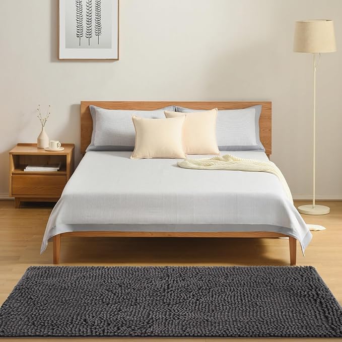 Dog Door Mat for Muddy Paws, 48" x 36" Chenille Absorbent Front Door Mat Inside, Large Runner Mud Mat for Dogs, Trap Dirt Washable Non Slip Outdoor Indoor Entrance Doormats, Grey