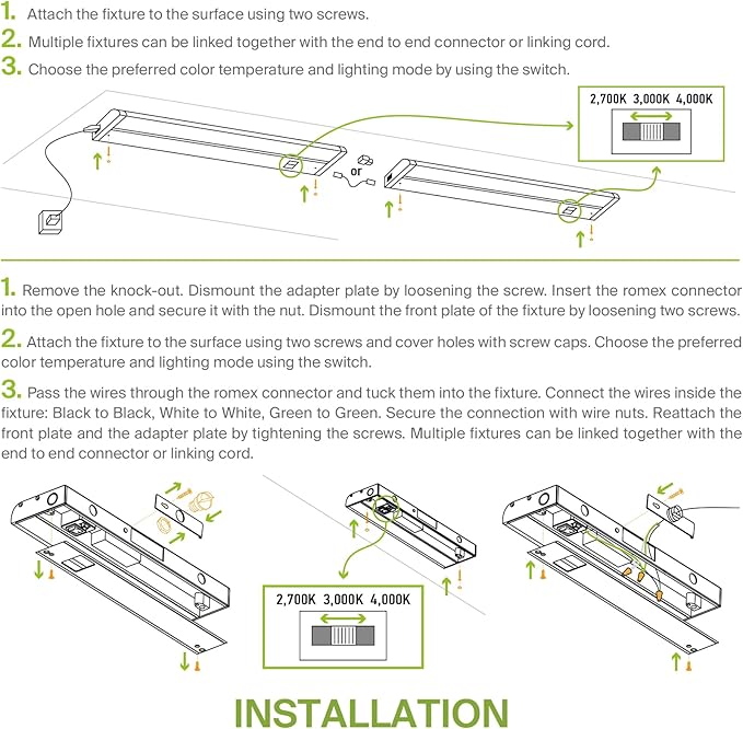 ASD LED Under Cabinet Lighting 32 Inch, Dimmable, Hardwired or Plug-in Installation, 3 Color Levels- 2700K/3000K/4000K, Linkable Kitchen Under Counter Lighting, ETL & Energy Star, White, 12 Pack