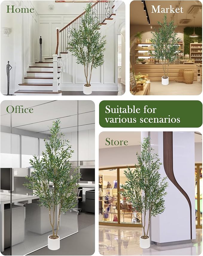 Olive Tree 7FT Fake Tree Faux Plants Indoor with Pot Artificial Tree Nearly Natural Olive Branches and Fruits for Living Room Home Office Decorations