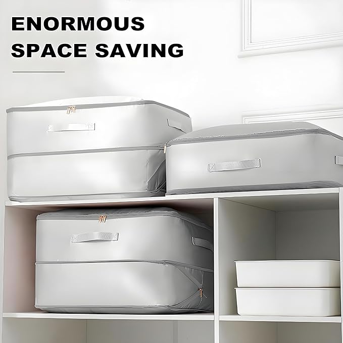 Ultra Space Saving Self Compression Organizer, 2025 New Large Capacity Storage Bag, Thick Satin Fabric Heavy Duty Bags for Comforters Blankets Bedding Duvet (Gray, Large, 21x17x12in)