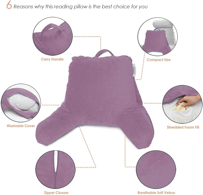 Nestl Reading Pillow for Kids & Teens with Shredded Memory Foam, Backrest Pillows for Reading, Watching, and Gaming, Use on The Couch, Bed, or Floor, Adjustable Support, Washable Cover Lavender Dream