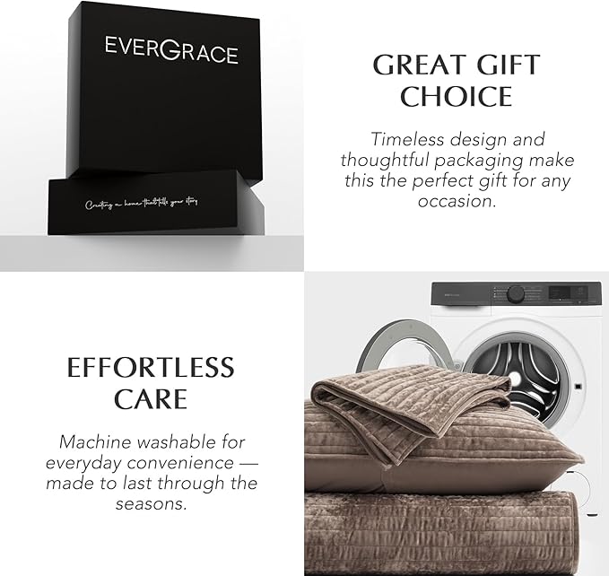 EVERGRACE Velvet Quilt Set California King 118'' x 106'', Luxurious Soft Striped Channel Bedding Set, Lightweight Velvet Comforter for All Season, Oversized Bedspread Coverlet w/ 2 Shams, Mocha Brown