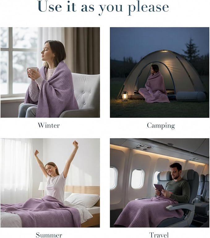 Salt Earth 100% Cotton Throw Blanket, Queen, 90"X92" Waffle Throws for Home, Bedrooms, Outdoor Couch Office Couch, Modern Cozy Room Decor Blankets, Lightweight, All Season Western Blanket (Lavender)