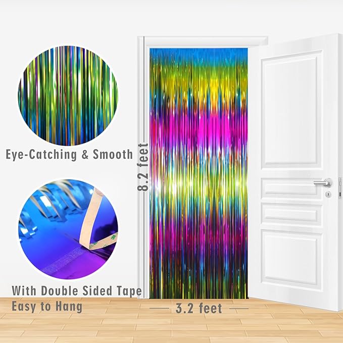 GOER 3.2 ft x 8.2 ft Metallic Tinsel Foil Fringe Curtains Party Photo Backdrop Party Streamers for Birthday,Graduation,New Year Eve Decorations Wedding Decor(5 Packs,Macaroon Rainbow)