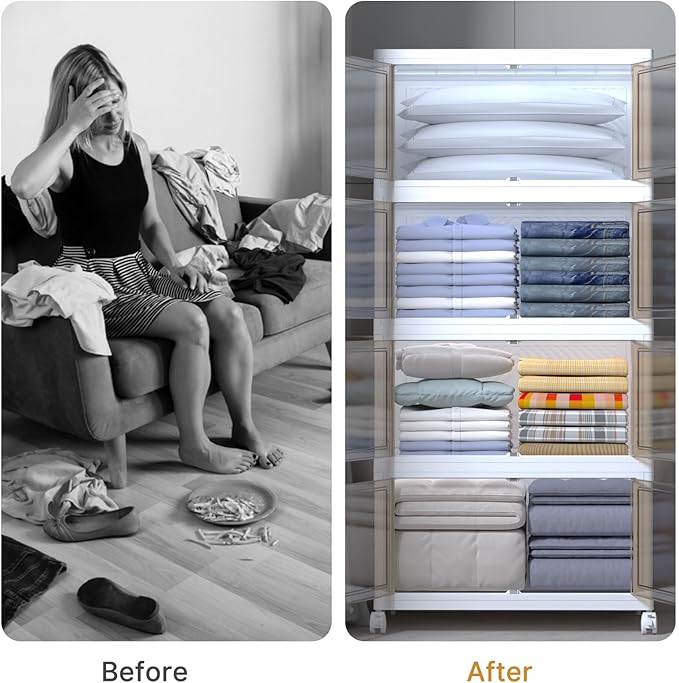 Extra Large Stackable Storage Bins with Lids&Wheels,1320QT-165QT/41GAL*8Pack Collapsible Container Closet Organizers,Plastic Stackable Storage drawers for bedroom Dorm