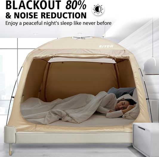 Bed Tent Bed Canopy Breathable 100% for Adult and Kids- Original Design Light Reduction 93% Sleeping Dream Tents Indoor Portable Big Space with String Light 3 Doors Twin Full Queen King Size