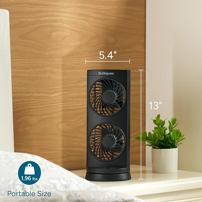 Dr. Prepare Tower Fan Oscillating Fan, Portable Desk Fan with 3-Speed Options, Dual Air Circulation, 110° Oscillation, 3 Timers, Personal Quiet Table Fan for Home Office Desktop Bedroom, 13 inch