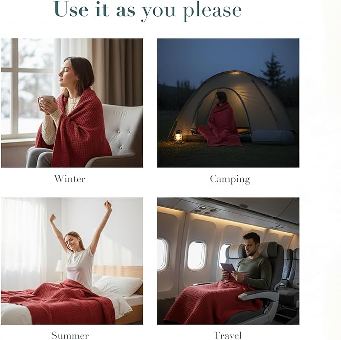 Salt Earth 100% Cotton Throw Blanket, Queen, 90"X92" Waffle Throws for Home, Bedrooms, Outdoor Couch Office Couch, Modern Cozy Room Decor Blankets, Lightweight, All Season Western Blanket (Red)