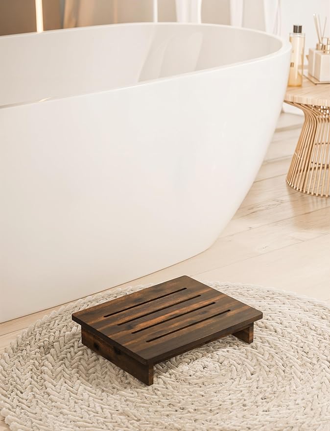 HOLANA 3.5" One Step Stool for Adults - Step Stools for Bed - Indoor/Outdoor - 500 lbs Safety Stepping Stool Bathroom for Handicap, Elderly, Seniors, Kid, Bathtub, High Beds, Kitchen (Walnut)