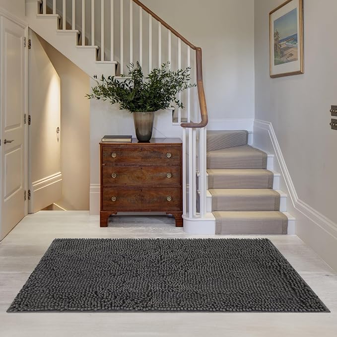 Dog Door Mat for Muddy Paws, 72" x 36" Chenille Absorbent Front Door Mat Inside, Large Runner Mud Mat for Dogs, Trap Dirt Washable Non Slip Outdoor Indoor Entrance Doormats, Grey