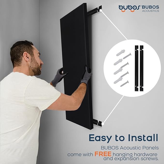 BUBOS 2 PCS Fabric Acoustic Panels,47.2''x23.7'' Decorative Sound Dampening Panels, Art Large Acoustic Wall Panels for Studios, Office, Home Theater,Max CavityPro Balck