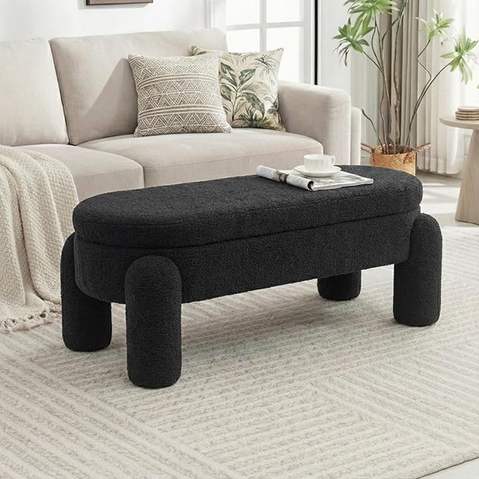 Ottoman with Storage, Large Foot Rest Ottoman Storage Bench,End of Bed Bench,Upholstered Seating,for Entryway, Hallway, Living Room,Bedroom (Black)