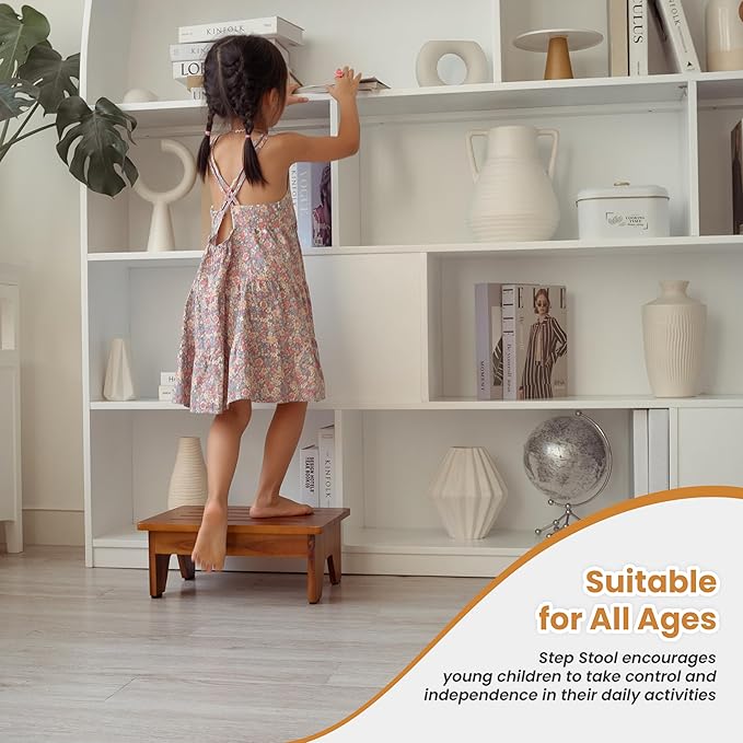 Holana 6.5" Wooden Step Stool for Adults (No Assemble Required)- 500 Lbs One Step Stools for High Bed Riser - Small Stepping Stool for Elderly, Seniors, Kid/Bathroom, Bed, Kitchen (Acacia)