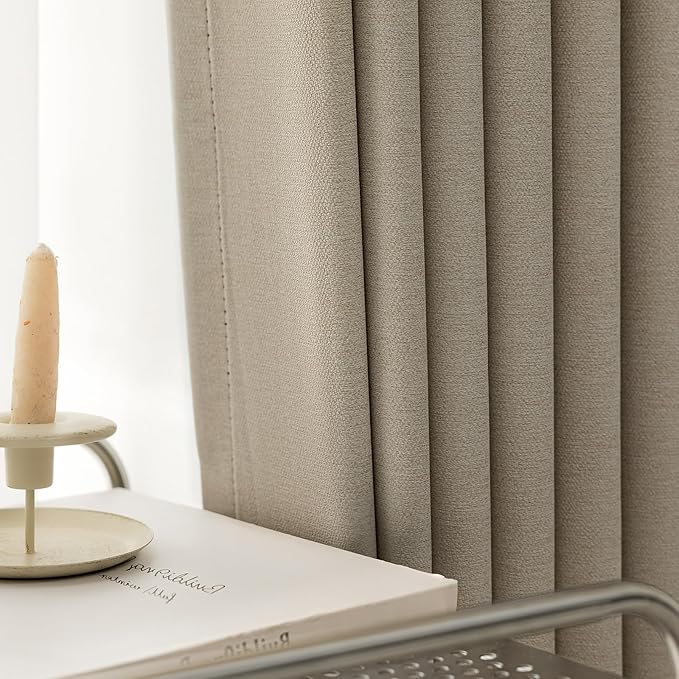 Blackout Curtains Thick Soft Curtain 2 Panels for Bedroom, Linen-Look Textured Full Light Blocking Room Darkening Thermal Insulated Drapes for Bathroom/Kitchen Windows (W52xL45, Natural)