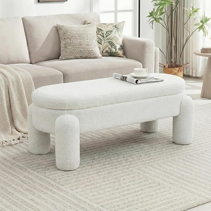 Ottoman with Storage, Large Foot Rest Ottoman Storage Bench,End of Bed Bench,Upholstered Seating,for Entryway, Hallway, Living Room,Bedroom (White)
