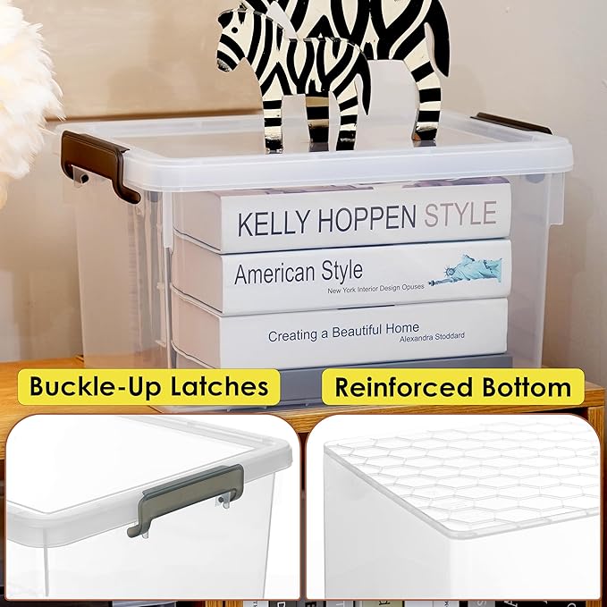 Citylife 22.2 QT 6 Packs Plastic Storage Bins with Lids and Secure Latching Buckles Clear Stackable Storage Containers for Organizing Durable Storage Box