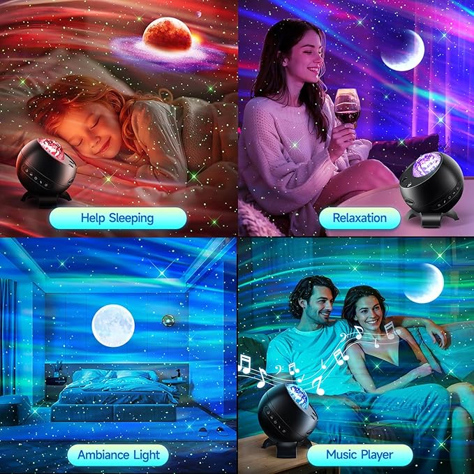 Northern Lights Projector Galaxy Projector for Bedroom, 300+Colors Modes Aurora Light,15White Noise&Bluetooth Star Projector Galaxy Lights, Remote Ambient Lighting,Lights for Bedroom Gifts for Boys