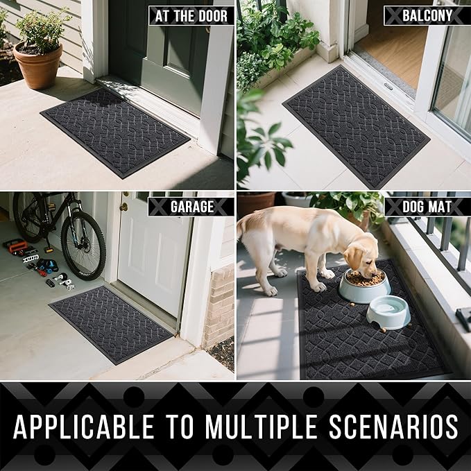 Yimobra Outdoor Runner Rug 72x24, All-Season Waterproof Doormat Outdoor Entrance, Heavy Duty Non-Slip Outside Commercial Grade Door Mat, Easy Clean, Black Gray