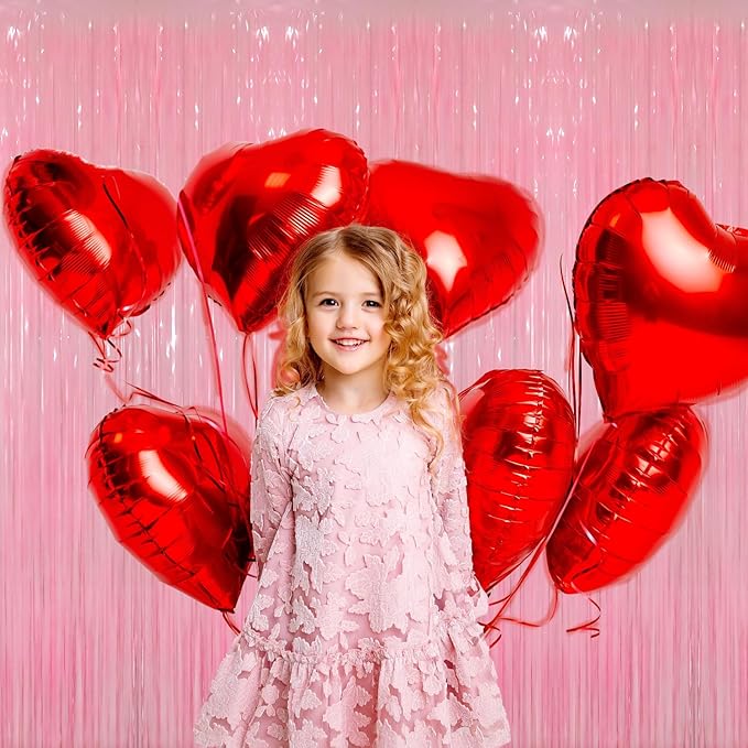 GOER 3.2 ft x 8.2 ft Foil Fringe Curtains Party Photo Backdrop Party Streamers for Birthday,Graduation,New Year Eve Decorations Wedding Decor(4 Packs,Candy Pink)