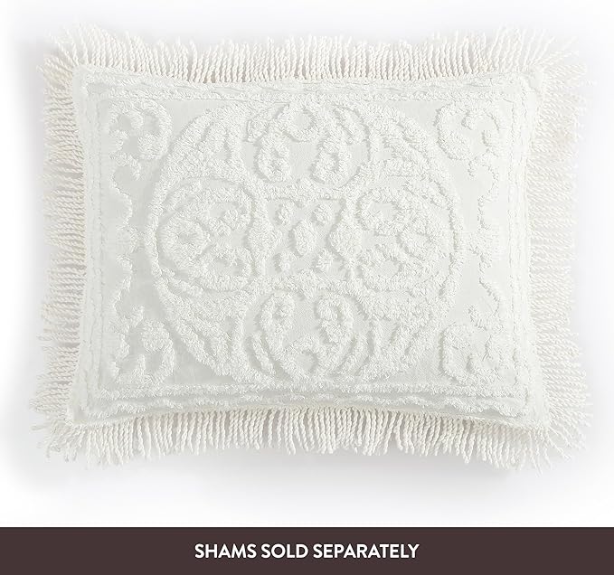 Beatrice Home Fashions Medallion Chenille Bedspread, Full, Ivory