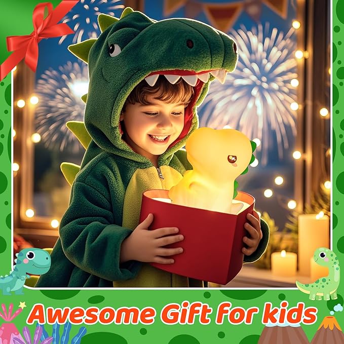 One Fire Dinosaurs Night-Lights 16 Colors+Remote LED Squishy Cute Lamp, Silicone Dimmable Nursery Night Light for Bedroom, Cute Light Up Dinosaur, Rechargeable Kawaii Lamp for Baby Nursery Boys Gifts