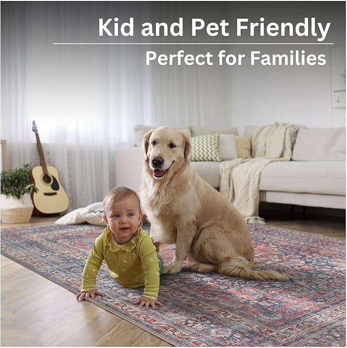 Bloom Rugs Washable Non-Slip 2' x 3' Rug - Multicolor Traditional Medallion Area Rug for Living Room, Bedroom, Dining Room, and Kitchen - Exact Size: 2' x 3'