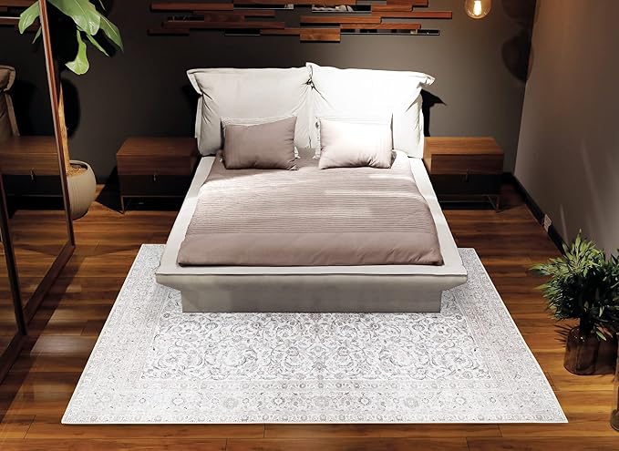 Bloom Rugs Washable Non-Slip 9' x 12' Rug - Beige/Off White Traditional Bordered Area Rug for Living Room, Bedroom, Dining Room, and Kitchen - Exact Size: 9' x 12'