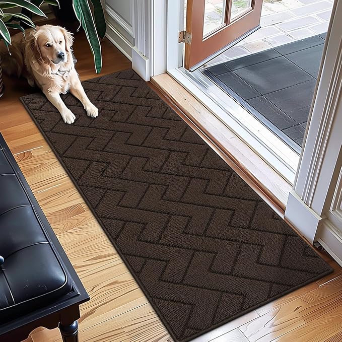 hicorfe Indoor Doormat,Front Back Door Mat Rubber Backing Non Slip Door Mats 24"x71" Absorbent Resist Dirt Entrance Doormat Inside Floor Mats for Entryway Washable Low-Profile(Coffee)
