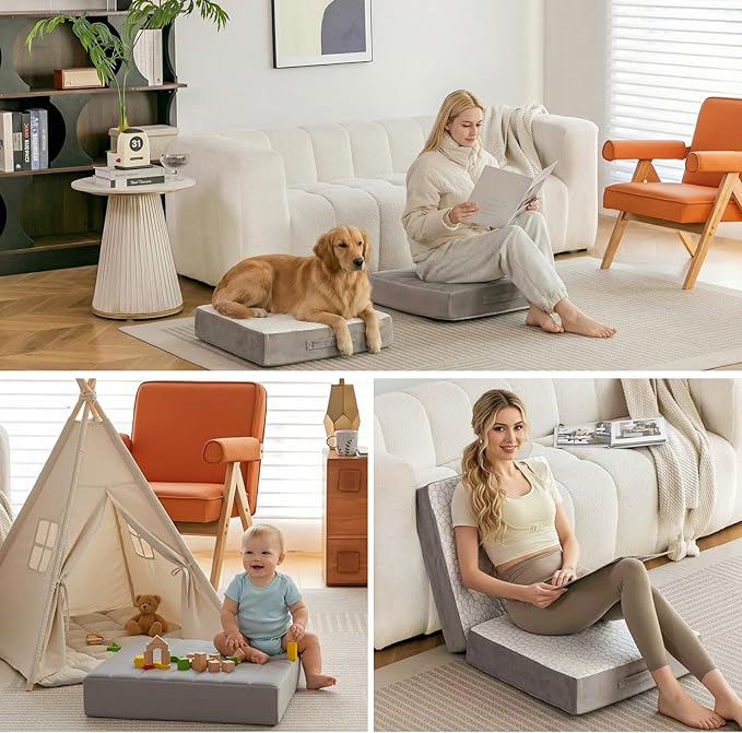 22 inch Floor Pillow for Adults and Kids - Meditation Cushions and Yoga Cushion for Floor Sitting - Ideal for Living Room and Outdoor Use - Machine Washable (Light Gray)