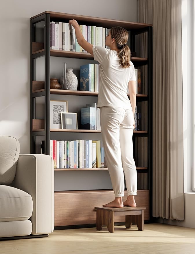 HOLANA 9” Acacia Wooden Foot Stool 300LBS Weight Capacity - Bed Steps for High Beds for Adults, Step Stool for Bed - Wood Step Stool for Adults, Seniors, Handicap - Assembly Required (Walnut Color)