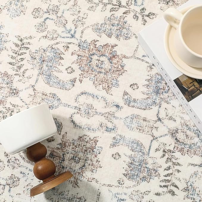 Taupe Runner Rug 2x7 Hallway Machine Washable Kitchen Vintage Distressed Non Slip Long Carpet Indoor Retro Floral Bedroom Accent Throw Rug for Bathroom Office Laundry Dining Living Room